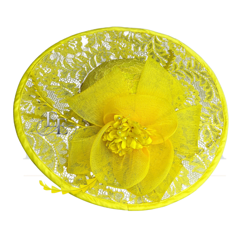 Sunshine Yellow Wide-Brim Lace Fascinator