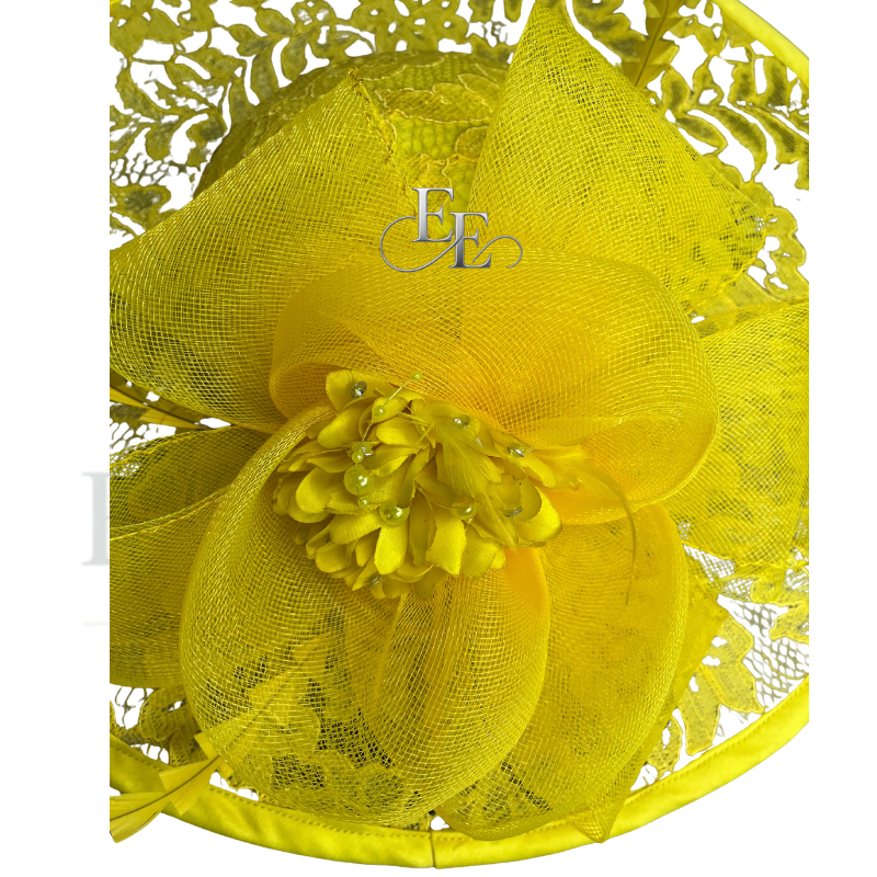 Sunshine Yellow Wide-Brim Lace Fascinator