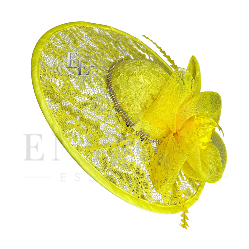 Sunshine Yellow Wide-Brim Lace Fascinator