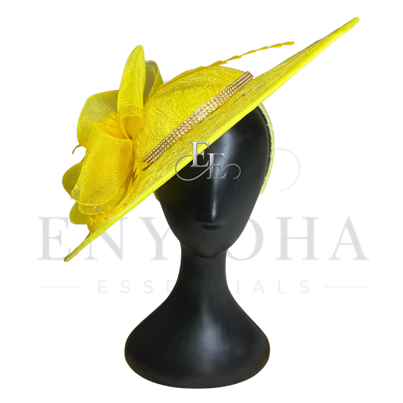 Sunshine Yellow Wide-Brim Lace Fascinator
