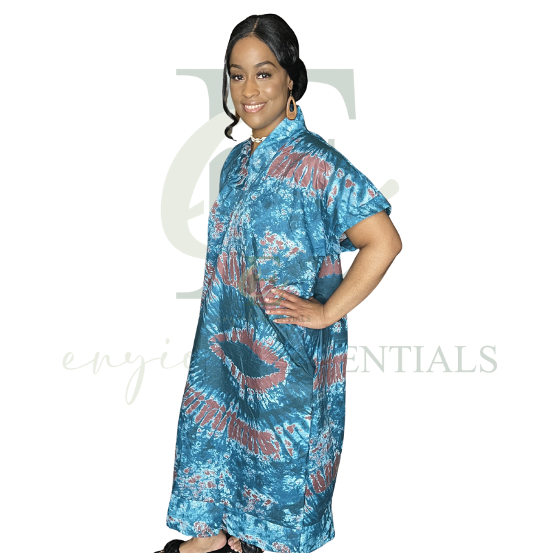 Teal Blue Tie-Dye Boubou Dress