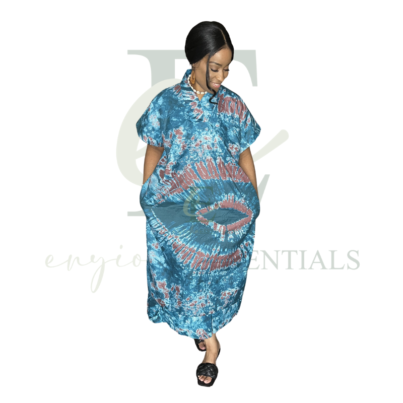 Teal Blue Tie-Dye Boubou Dress