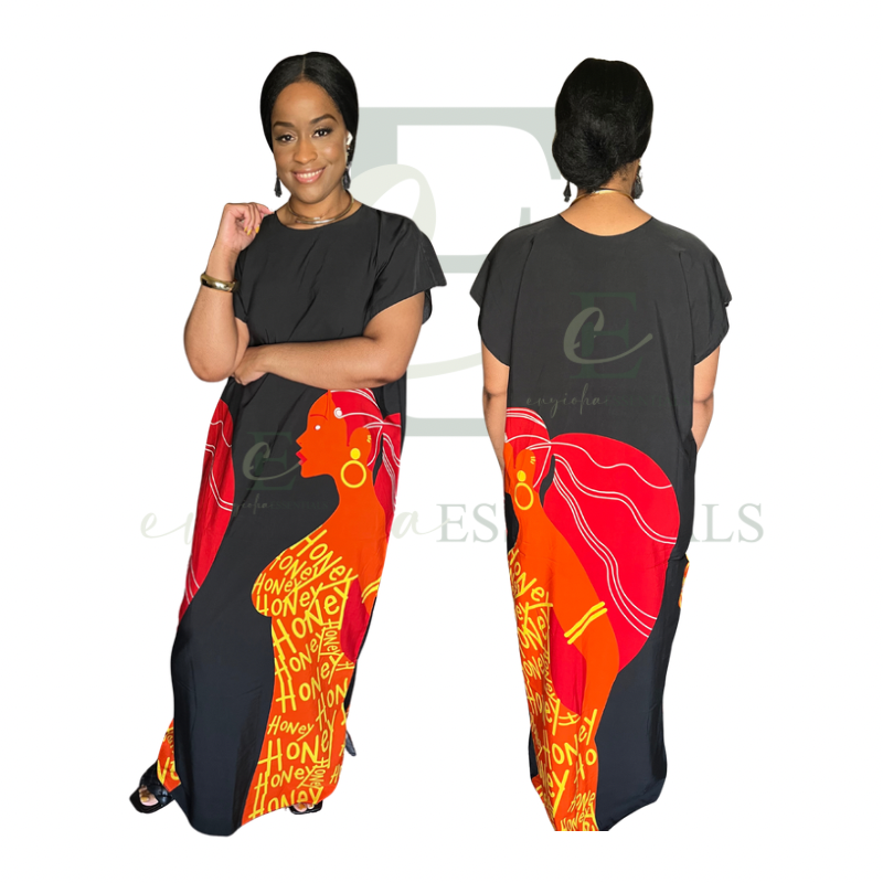 Vibrant African Queen Silhouette Maxi MuuMuu Dress