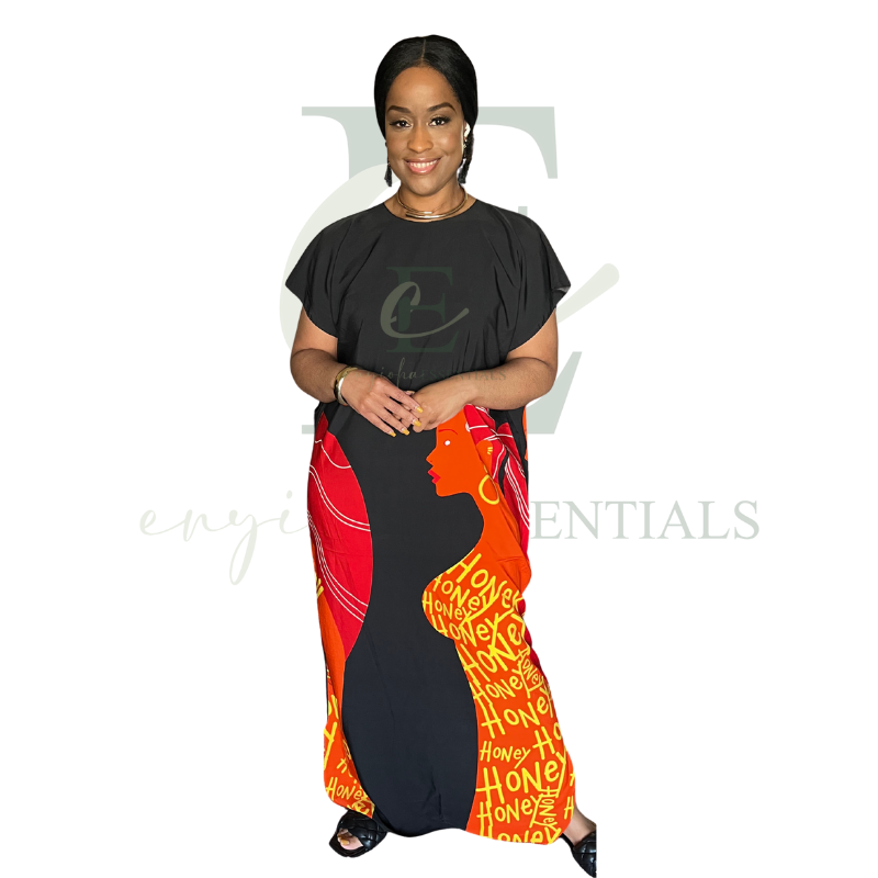 Vibrant African Queen Silhouette Maxi MuuMuu Dress