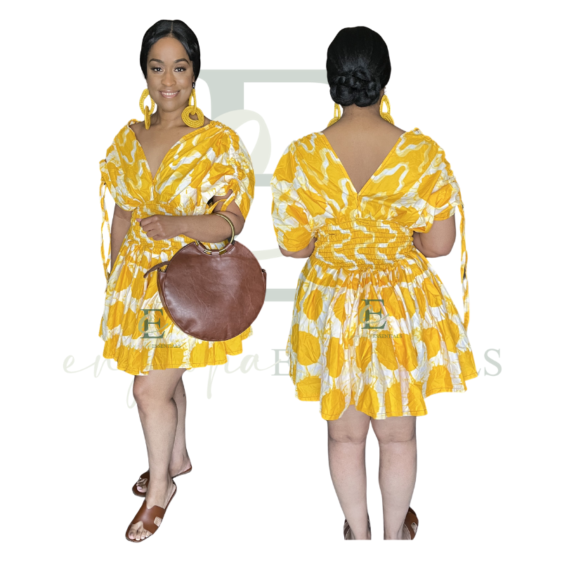 Yellow Tie-Dye Smocked Mini Dress