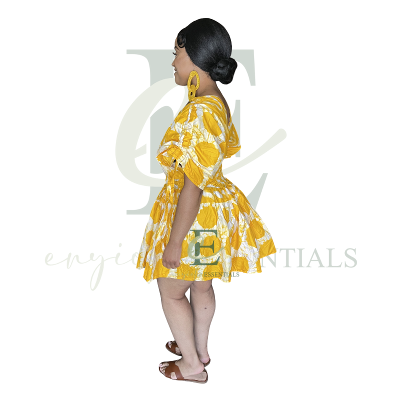 Yellow Tie-Dye Smocked Mini Dress