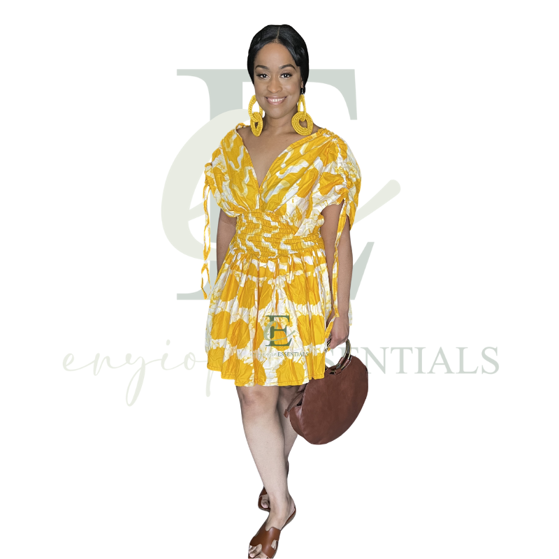 Yellow Tie-Dye Smocked Mini Dress