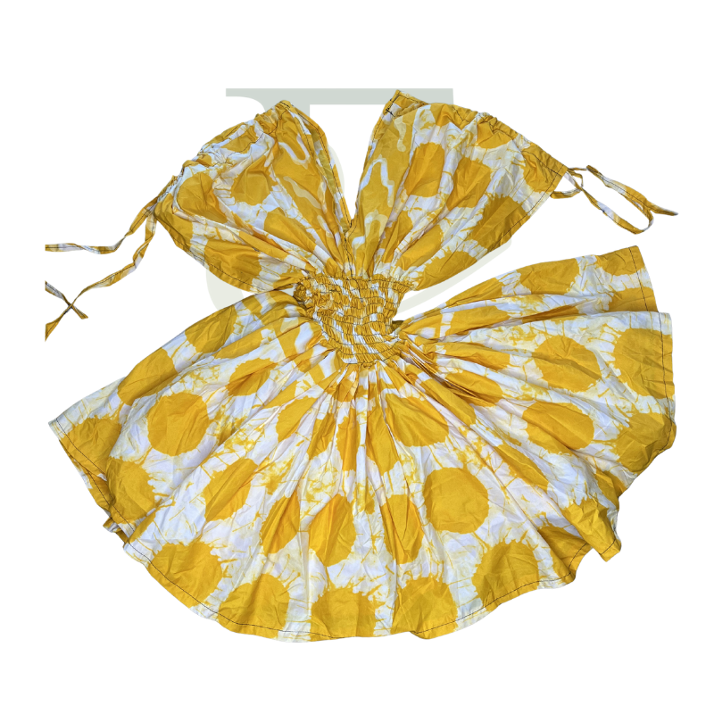Yellow Tie-Dye Smocked Mini Dress