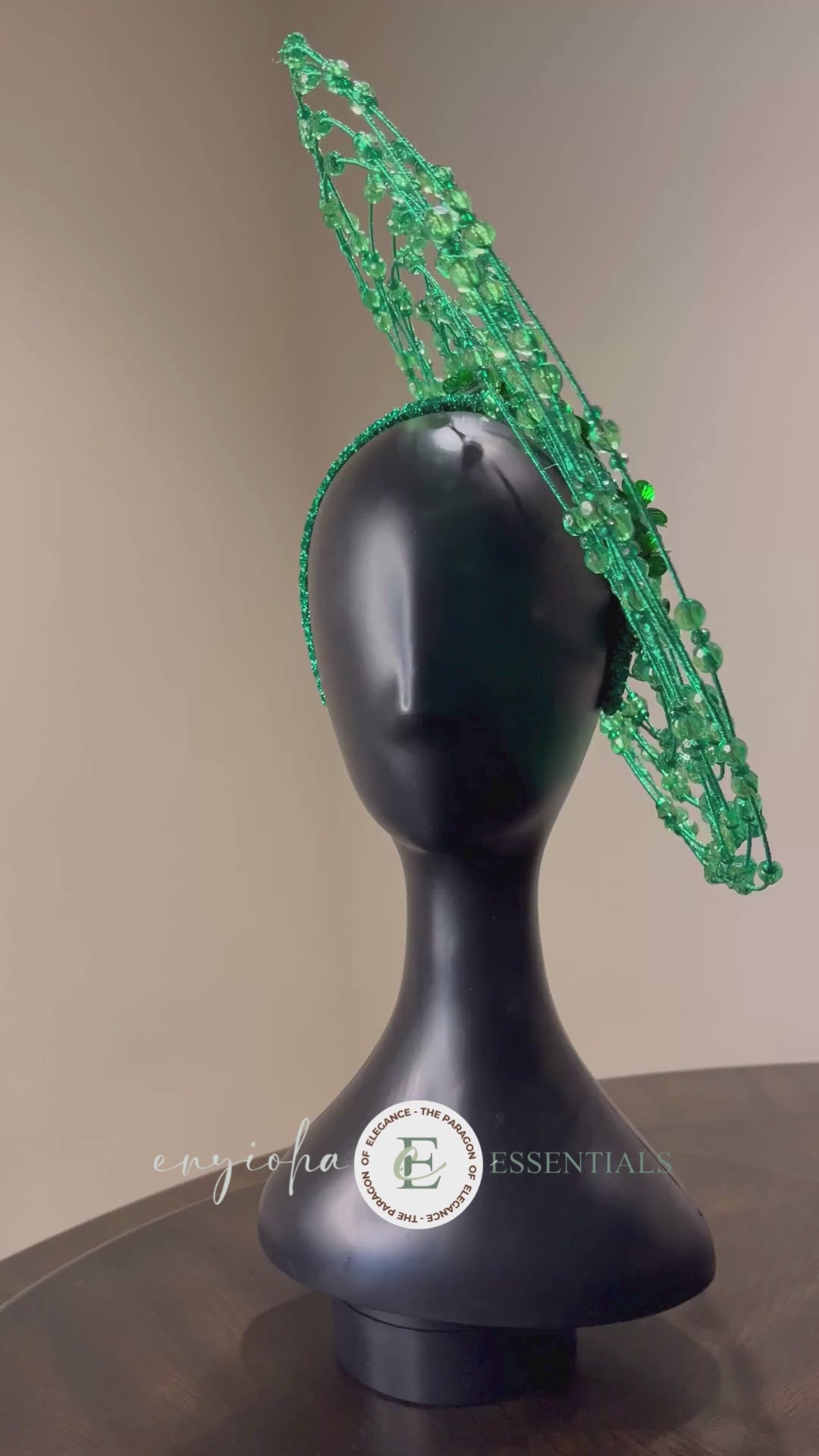 Green Beaded Wire Halo Fascinator with Floral Accents