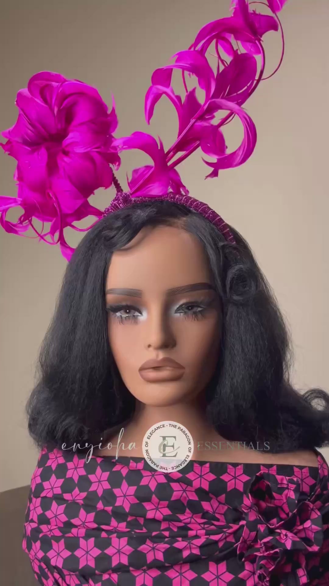 Royal Magenta Peony Feather Fascinator
